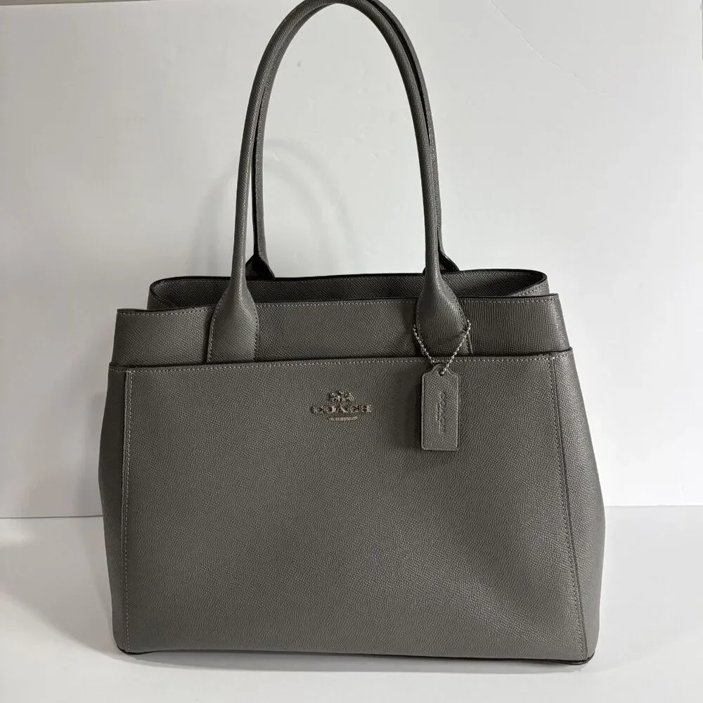 COACH Casey F31474 Tote Bag Purse Gray Durable Crossgrain Leather Large Logo